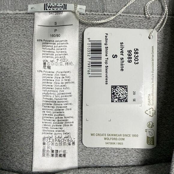 Wolford Fading Shine Sleeveless Shirt Tube Top Stretch Silver Size Small NWT - Picture 7 of 12